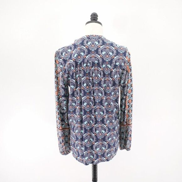 Ann Taylor Loft Blue Teal V-Neck Long Sleeve Floral Paisley Top Small Rayon - Picture 6 of 9